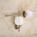 Toilet Brush with Holder,Antique Brass Ceramics Wall Mounted Rubber Painted Toilet Bowl Brush and Holder for Bathroom