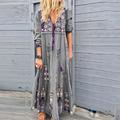 Women's Bohemia Casual Dress Shift Dress Boho Dress Long Dress Maxi Dress Red Blue Brown Long Sleeve Floral Print Summer Fall Autumn V Neck Vacation Weekend Fall Dress 2023 S M L XL XXL 3XL 4XL