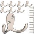 8 Pack Bigger Heavy Duty Double Prong Coat Hooks Wall Mounted with 16 Screws Retro Double Robe Hooks Utility Hooks for Coat Scarf Bag Towel Key Cap Cup Hat