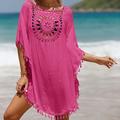 Women's Summer Dress Cover Up Tassel Cut Out Beach Wear Holiday Short Sleeves Black White Blue Color