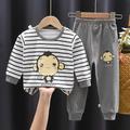 Toddler Boys 2 Pieces T-shirt Pants Pajama Set Long Sleeve C20 C25 C26 Animal Cartoon Button Spring Fall Fashion Home 3-7 Years