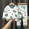 Toddler Boys 2 Pieces T-shirt Pants Pajama Set Long Sleeve C20 C25 C26 Animal Cartoon Button Spring Fall Fashion Home 3-7 Years