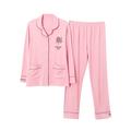 Women's Pajamas Pajama Top and Pant Sets Letter Flower Tights / Leggings Casual Comfort Home Daily Bed Cotton Breathable Lapel Long Sleeve Shirt Pant Button Pocket Summer Fall White Pink