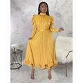 Women's Long Dress Maxi Dress Party Dress Swing Dress Semi Formal Dress Solid Color Fashion Romantic Office Daily Spring Dress Pleated Ruffle Long Sleeve High Neck Dress Loose Fit Black White Red
