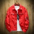 Men's Denim Jacket Sport Coat Casual Daily Windproof Ripped Fashion Fall Autumn Solid Color Chic Modern Regular Denim Jeans Black White Pink Red Jacket