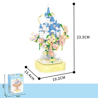 Women's Day Gifts Creative Flower Castle Hanging Garden Music Box With Led Lights Model Building Blocks MOC Bricks Decoration Toys Valentine Gift Mother's Day Gifts for MoM