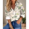 Hawaiian Shirt Women's Shirt Blouse Tree Casual Holiday Beach Button Print White Long Sleeve Fashion Hawaiian Shirt Collar Spring Fall