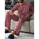 Men's Loungewear Sleepwear Pajama Set Pajama Top and Pant 2 Pieces Stripe Stylish Casual Comfort Home Daily Cotton Blend Comfort Lapel Long Sleeve Shirt Pant Drawstring Elastic Waist Summer Spring