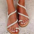 Women's Wedding Shoes Sandals Bling Bling Boho Bohemia Beach Sparkling Shoes Daily Beach Solid Colored Wedding Sandals Bridal Shoes Bridesmaid Shoes Summer Pearl Imitation Pearl Flat Heel Open Toe