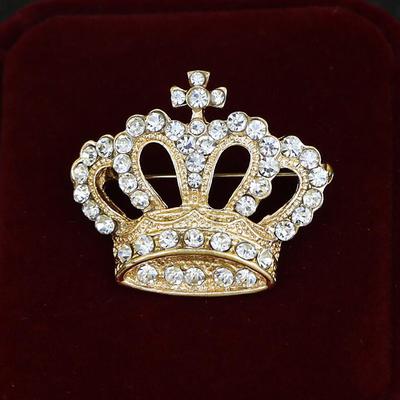 Men's Cubic Zirconia Brooches Retro Stylish Creative Crown Luxury Fashion British Brooch Jewelry Silver Gold For Party Daily