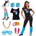 Retro Vintage Disco 1980s Outfits Accessories Off Shoulder T-Shirt I Love the 80's Women's Masquerade Party / Evening Costume