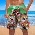 Men's Board Shorts Swim Shorts Swim Trunks Beach Shorts Drawstring with Mesh lining Elastic Waist Graphic Animal Cat Breathable Quick Dry Short Casual Daily Holiday Hawaiian Designer Black Pink