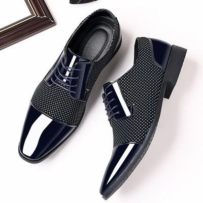 Men's Black Patent Faux Leather Formal Lace-Up Dress Shoes – Shiny Oxford Shoes for Business and Special Occasions