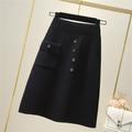 Women's Skirt A Line Knee-length High Waist Skirts Pocket Solid Colored Office / Career Street Winter Polyester Tweed Elegant Vintage Fashion Black Coffee Gray
