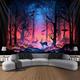Blacklight Tapestry UV Reactive Glow in the Dark Forest Deers Trippy Misty Nature Landscape Hanging Tapestry Wall Art Mural for Living Room Bedroom
