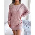 Women's Sweater Dress Crew Neck Ribbed Knit Acrylic Patchwork Fall Winter Long Daily Going out Weekend Stylish Casual Soft Long Sleeve Solid Color White Pink Blue S M L