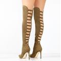 Women's Boots Suede Shoes Sock Boots Plus Size Party Solid Color Cut-out Over The Knee Boots Thigh High Boots Winter Stiletto Heel Pointed Toe Fashion Sexy PU Zipper Black Brown Beige