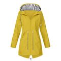 Women's Raincoat Waterproof Hooded Trench Coat Lined Windbreaker Outdoor Hiking Jacket Drawstring Plain Fashion Outerwear Long Sleeve Fall Navy S