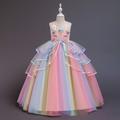 Kids Little Girls' Dress Unicorn Rainbow Costume Party Princess Flower Color Block Tulle Dress Birthday Layered Ruffled White Blushing Pink Maxi Sleeveless Princess Sweet Dresses 3-12 Years