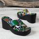 Women's Sandals Slippers Wedge Sandals Platform Sandals Plus Size Daily Beach Color Block Summer Platform Wedge Heel Open Toe Vintage Casual Faux Leather Loafer Black / White Snake pattern Black