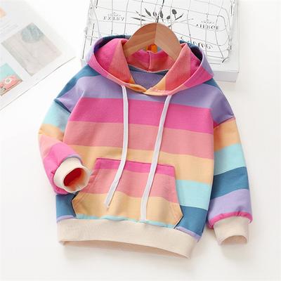 Kids Girls' Hoodie Rainbow Stripe Long Sleeve Pocket Spring Fall Cute Streetwear Daily Cotton Outdoor Casual Regular Fit