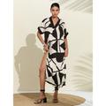 Geometric V Neck Double Slit Kaftan