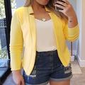 Women's Plus Size Blazer Solid Color Formal Office Long Sleeve Collarless Regular Winter Fall Black Pink Yellow XL XXL 3XL 4XL 5XL