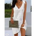 Women's Work Dress White Dress A Line Dress Elegant Daily Workfashion Mini Dress Embroidered Hollow Out V Neck Sleeveless Floral Geometric Loose Fit White Summer Spring S M L XL XXL