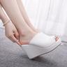 Women's Heels Wedge Sandals Platform Sandals Heeled Mules Solid Colored Platform PU Buckle Black White