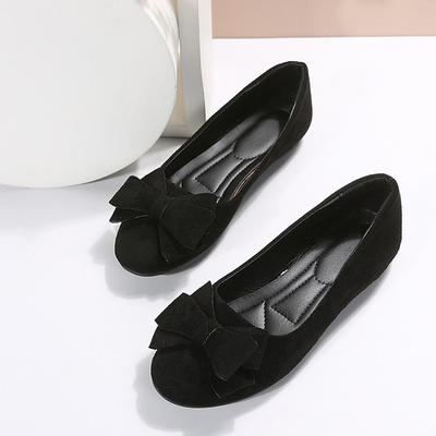 Women's Black Suede Ballet Flats – Elegant Bowknot Slip-On Shoes for Casual Office Wear