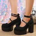 Women's Heels Pumps Dress Shoes Strappy Heels Plus Size Party Valentine's Day Buckle Platform Chunky Heel Pointed Toe Round Toe Elegant Fashion Cute PU Buckle Black Pink
