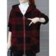 Women's Hoodie Jacket Fall Zip up Sweatshirt Plaid Print Winter Cropped Coat Windproof Warm Casual Jacket Long Sleeve Plaid with Pockets Black