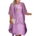 Women's Plus Size Two Piece Dress Set Party Dress Lace Dress Daily Holiday Casual Contrast Lace Lace Midi Dress Crew Neck Half Sleeve Floral Regular Fit Yellow Blue Purple Fall Winter L XL XXL 3XL 4XL