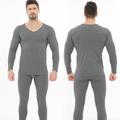 Men's Thermal Underwear Sleepwear Thermal Set 1 set Pure Color Stylish Casual Comfort Home Daily Polyester Comfort Warm V Neck Long Sleeve Fall Winter Black Wine