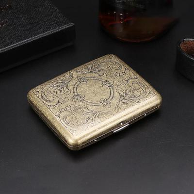 Vintage Cigarette Case with Both Sides Open to Support Generation of Bronze Condensed Flower Metal Flip-top Carved(Can Hold 20 Cigarette)