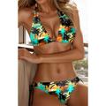 Women's Swimwear Bikini 2 Piece Normal Swimsuit Open Back Printing Palm Tree V Wire Sports Fashion Bathing Suits