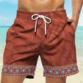 Men's Board Shorts Swim Shorts Swim Trunks Drawstring with Mesh lining Elastic Waist Graphic Prints Geometry Quick Dry Short Casual Daily Holiday Vintage Ethnic Style Wine Brown Micro-elastic