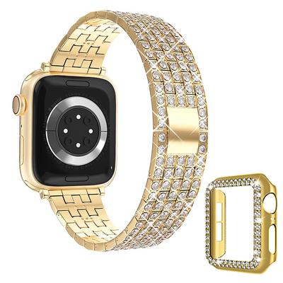 Jewelry Bracelet Compatible with Apple Watch band 38mm 40mm 41mm 42mm 44mm 45mm 49mm with Case Women Bling Diamond Stainless Steel Rhinestone Strap Replacement Wristband for iwatch Ultra 2 Series 9 8