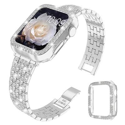 Jewelry Bracelet Compatible with Apple Watch band 38mm 40mm 41mm 42mm 44mm 45mm 49mm with Case Women Bling Diamond Stainless Steel Rhinestone Strap Replacement Wristband for iwatch Ultra 2 Series 9 8