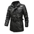 Men's Leather Jacket Motorcycle Jacket Outdoor Daily Wear Windproof Warm Pocket With Belt Fall Winter Plain Fashion Streetwear Stand Collar Regular Black Yellow Coffee Jacket