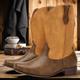 Men's Boots Cowboy Boots Retro Walking Vintage Casual Daily PU Comfortable Booties / Ankle Boots Slip-on Light Brown Brown Coffee Spring Fall