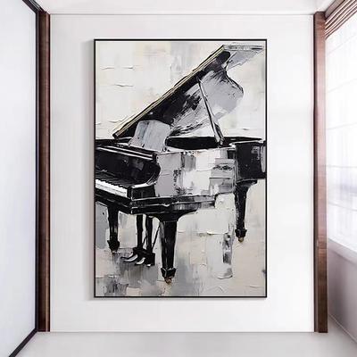 Handpainted Canvas Oil Painting Abstract Black And White Thick Oil Knife Painting Piano Home Decor For Living Room No Frame