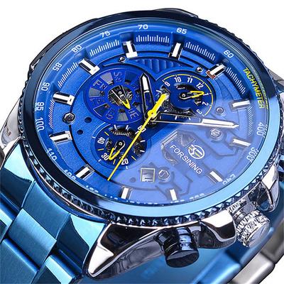 Forsining Men Mechanical Watch Top Brand Luxury Military Sport Wristwatch Three Dials Calendar Luminous Automatic Self-winding Waterproof Mechanical Stainless Steel Watch Male Clock Father's Day Gifts