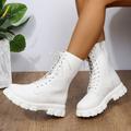 Women's Boots Combat Boots Plus Size Lace Up Boots Daily Solid Color Booties Ankle Boots Winter Lace-up Flat Heel Round Toe Gothic Casual Faux Leather Zipper Black White