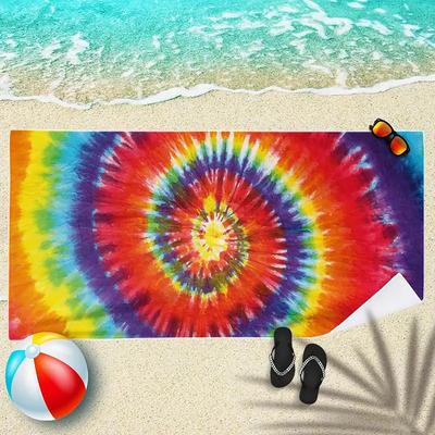 Tie Dye Beach Towel, Sand Free Hippie Color Beach Towels Oversized, Sup Soft Large Bath Towel, Water Absorbent Bathroom Towel for Men, Women, Travel, Swim, Camp, 32 x 64 Inch