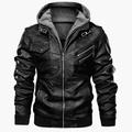 Men's Faux Leather Jacket Hoodie Jacket Biker Jacket Motorcycle Jacket Thermal Warm Windproof Rain Waterproof Outdoor Daily Zipper Stand Collar Sporty Casual Jacket Outerwear Solid Color Pocket Black