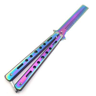 Foldable Comb Stainless Steel Practice Training Butterfly Knife Comb Beard Moustache Brushes Hairdressing Styling Tool