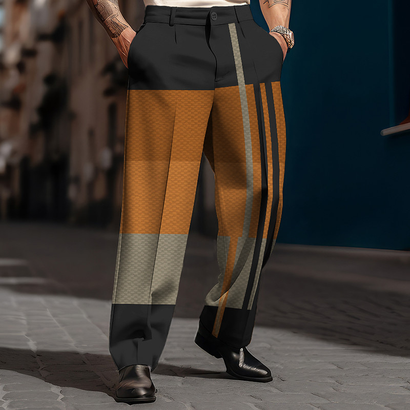 Plaid Stripe Geometry Business Casual Men's 3D Print Pants Trousers Outdoor Street Wear to work Polyester Blue Orange Khaki S M L High Elasticity Pants