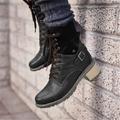 Women's Boots Combat Boots Block Heel Boots Lace Up Boots Daily Solid Colored Booties Ankle Boots Winter Block Heel Round Toe Basic Casual Walking PU Zipper Black / Red Black Blue
