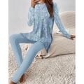 Women's T shirt Tee Pants Sets Graphic Outdoor Casual Print Blue Long Sleeve Active Daily Round Neck Spring Fall